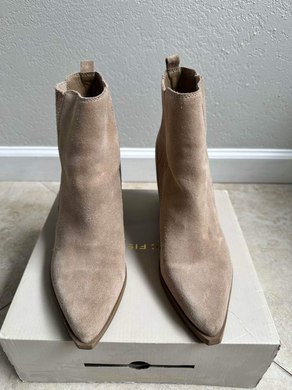 Marc Fisher Suede Ankle Boots in Light Taupe